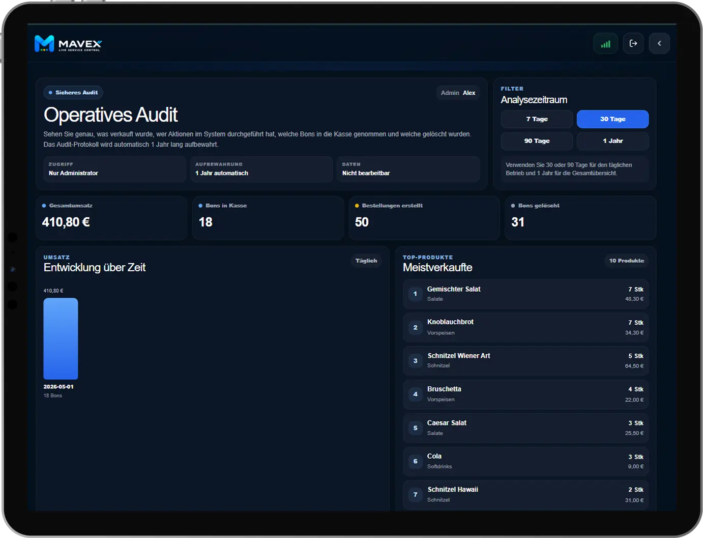 Audit & Statistiken Mavex Mockup